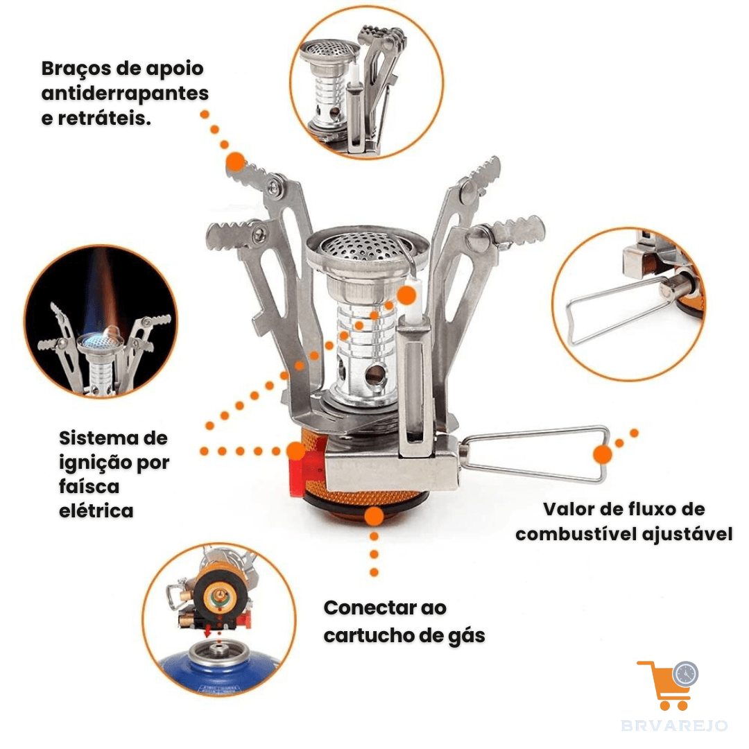 Mini fogão a gás para acampamento Portátil Dobrável para cozinhar ao ar livre