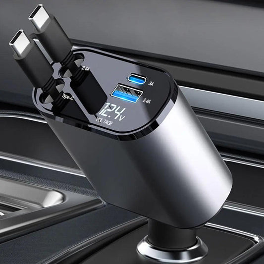 Carregador Portátil para carro Ultra Rápido Retrátil USB Type C - IPhone - Samsung - BRvarejo.net